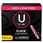 U by Kotex Click Compact Tampons, Regular, Unscented, 16 Count