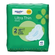 Equate Ultra Thin Pads with Wings, Long Super Absorbency, Size 2 Unscented (42 Count)